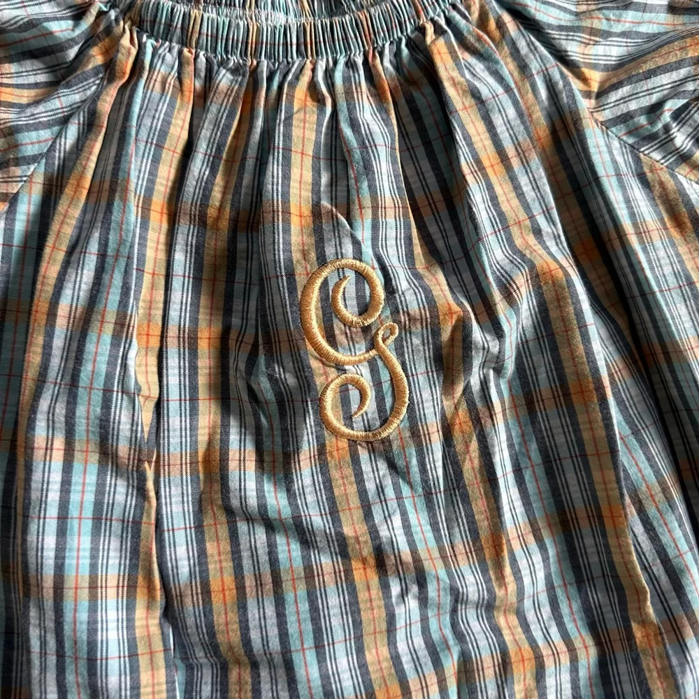 Girls Haley and the Hound Plaid Nightgown 2T Blue Orange Monogram G